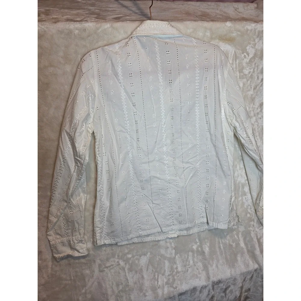 White Stag Women White Eyelet Embroidered Cotton Button Down Shirt‎ Size M 8/10